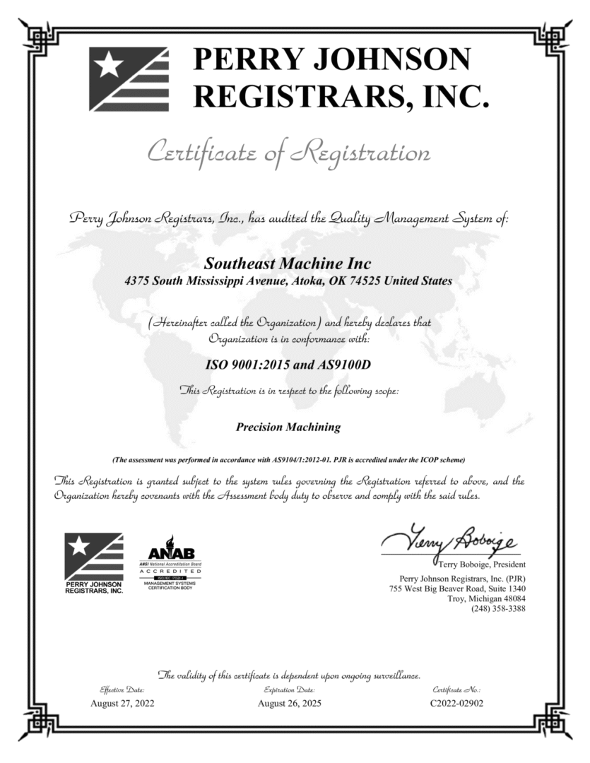 Southeast Machine Inc Final cert exp 25